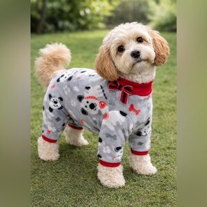 Cozy Snow Pup Fleece Dog Pajamas | Medium Dog Outfit | Holiday Loungewear